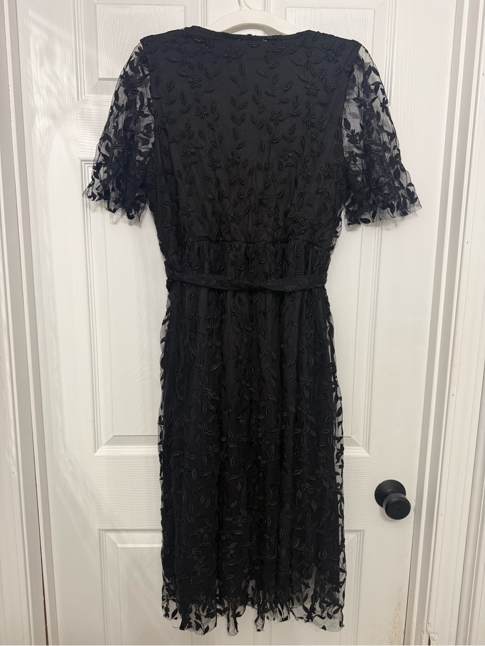 Baltic Born Black Embroidered V-Neck Midi Dress with Tie Waist - Picture 4 of 4